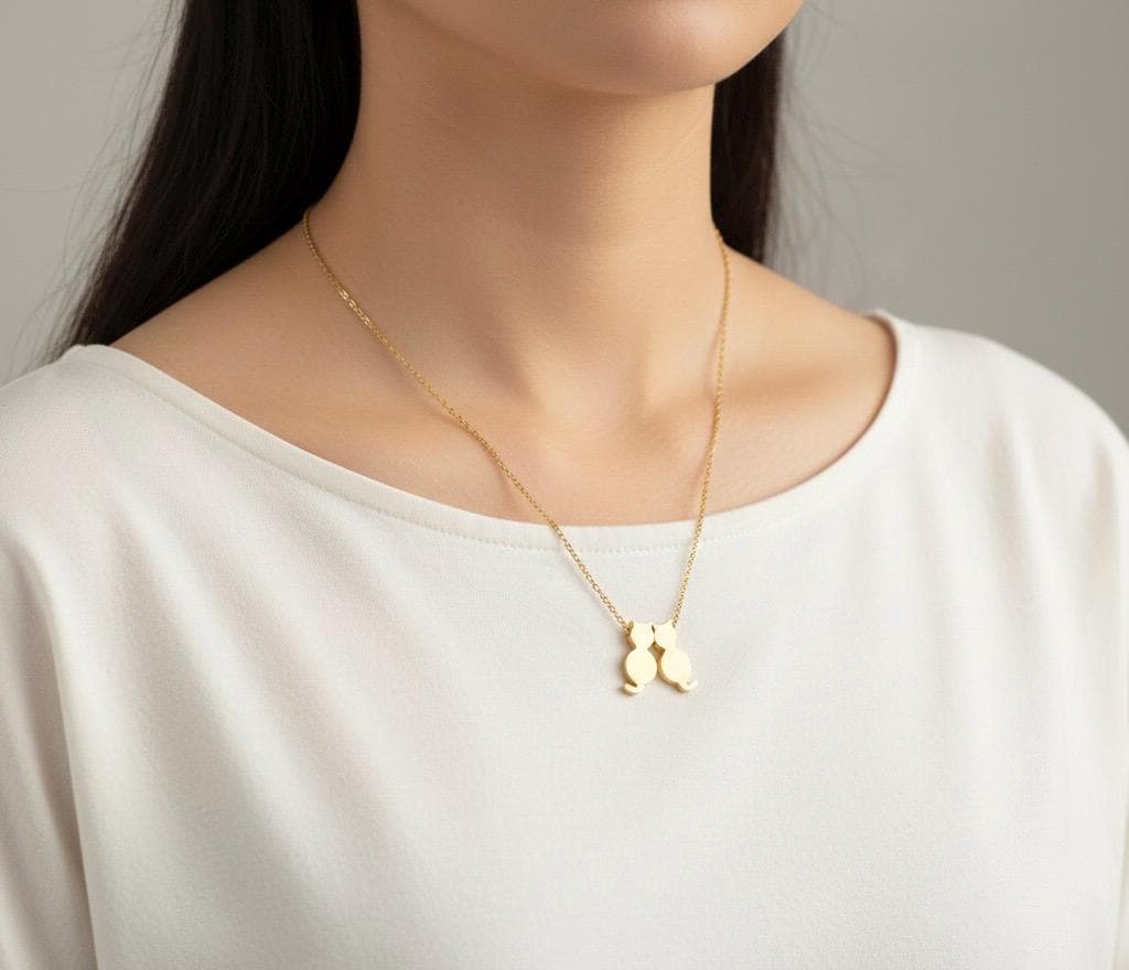 Personalized Gold Cat Necklace • Gold Initial Cat Family Pendant • Minimal Cat Lover Jewelry • Custom Pet Mom Gift • Cat Charm Necklace