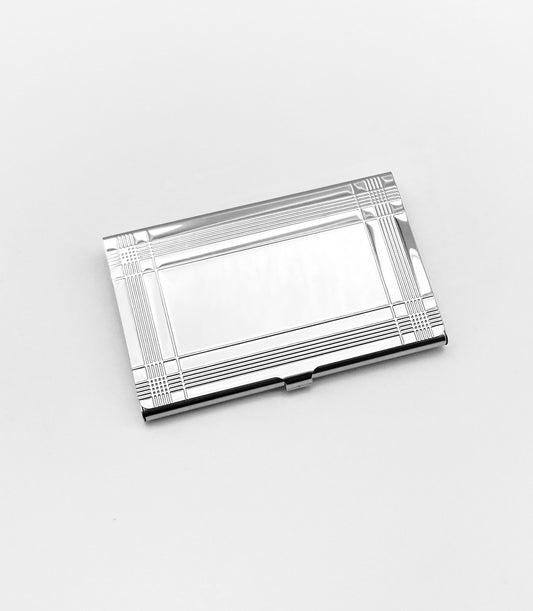 Personalized Stainless Steel Business Card Holder with Border • Custom Engraved Metal Card Case Professional Gift