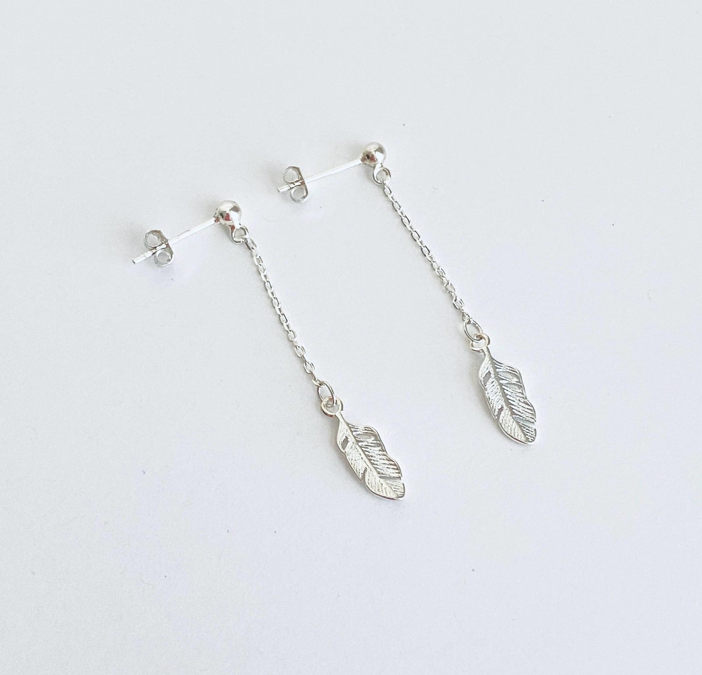 Sterling Silver Dangle Feather Earrings • Nature Inspired Silver Jewelry