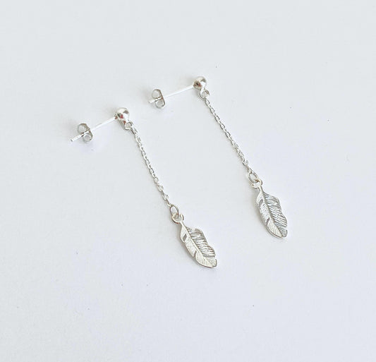 Sterling Silver Dangle Feather Earrings • Nature Inspired Silver Jewelry