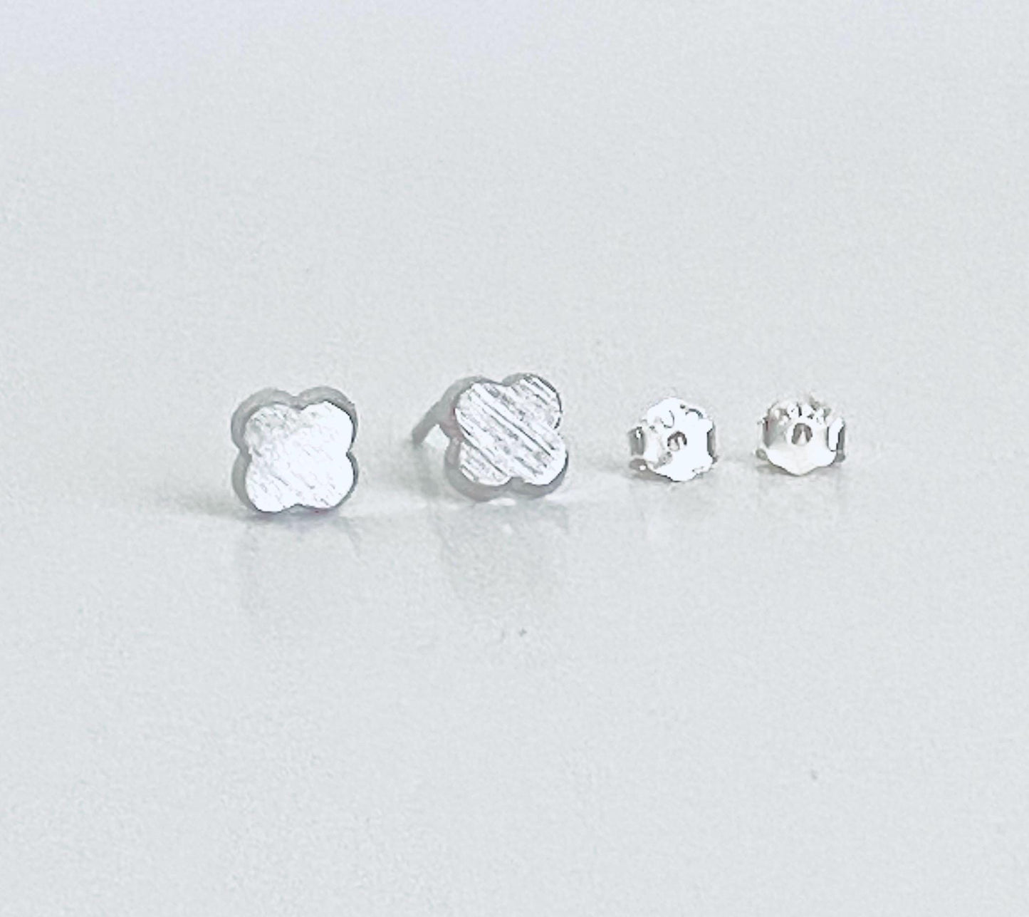 Sterling Silver Clover Stud Earrings •  Lucky Four Leaf Clover 925 Silver Studs