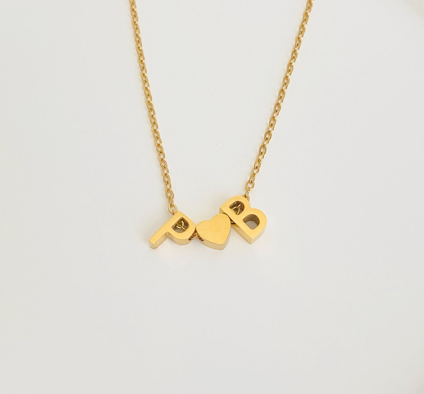 Personalized Two Initial Necklace • Stainless Steel Double Initial Necklace with Heart Charm