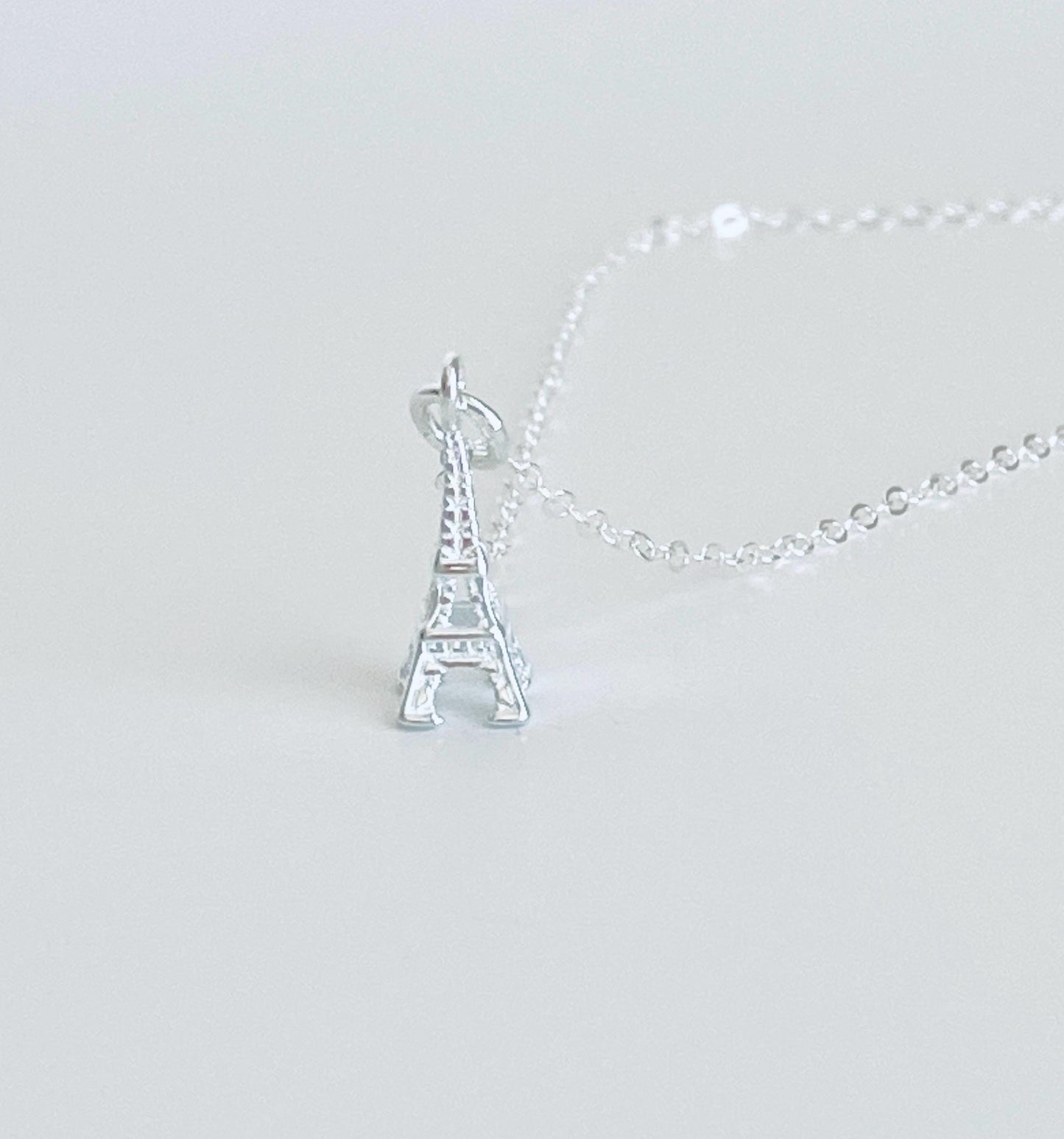 Sterling Silver Eiffel Tower Pendant Necklace • 925 Silver Paris Landmark Charm