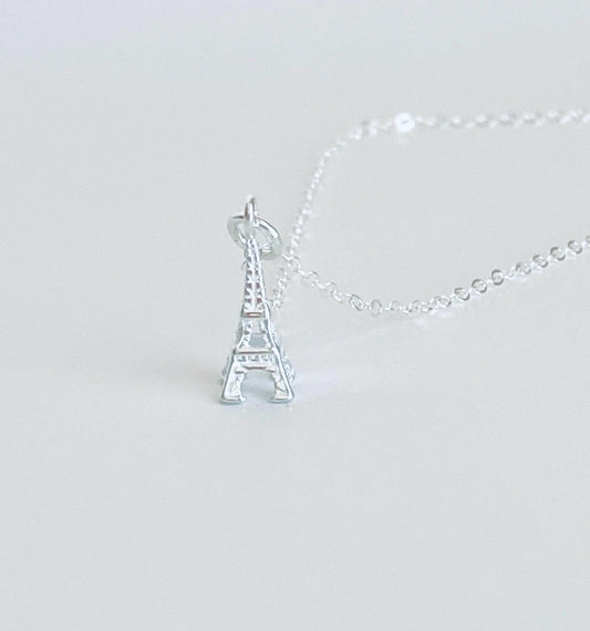 Sterling Silver Eiffel Tower Pendant Necklace • 925 Silver Paris Landmark Charm