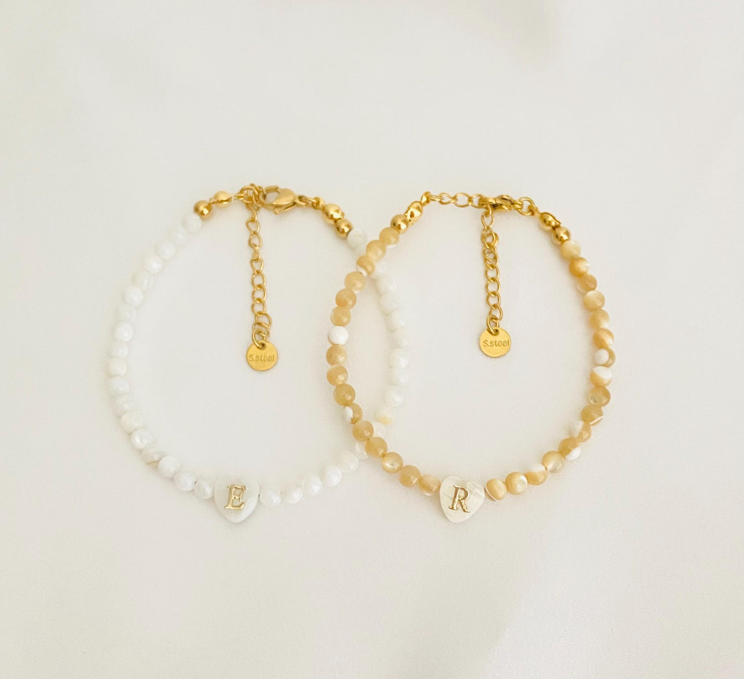 Personalized Shell Initial Bracelet • White Shell, Yellow Shell, Jasper & Ice Jade Beaded Bracelet