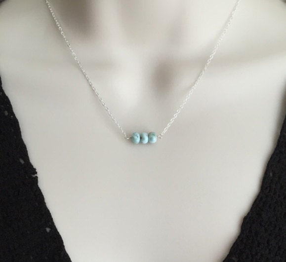 Larimar Beaded Necklace in Sterling Silver or Gold Filled