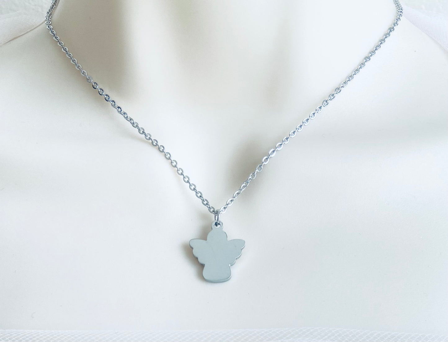 Personalized Stainless Steel Angel Charm Necklace • Custom Engraved Keepsake Jewelry