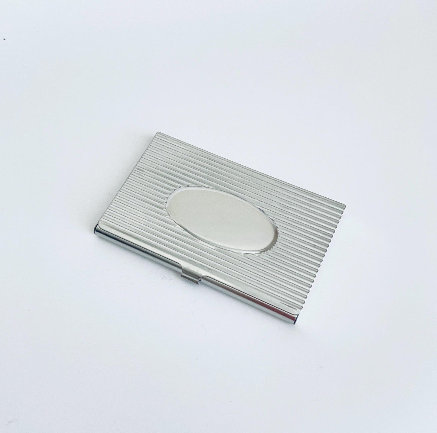 Personalized Metal Business Card Holder with Oval Center • Custom Engraved Card Case Professional Gift