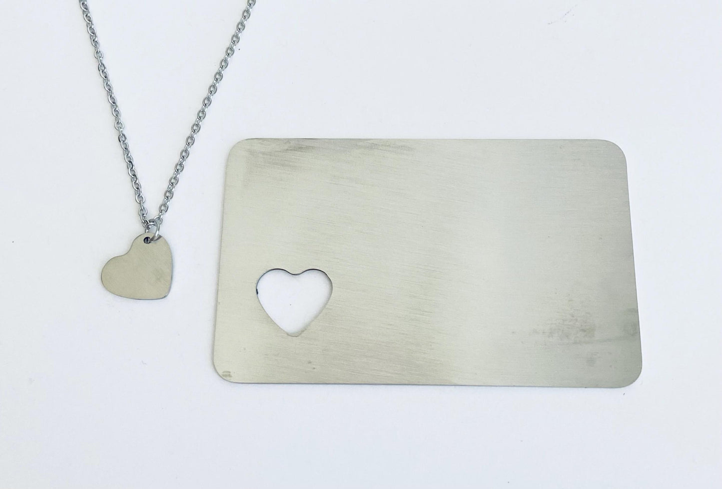 Personalized Pocket Wallet Card & Heart Charm Necklace Set • Custom Message Gift