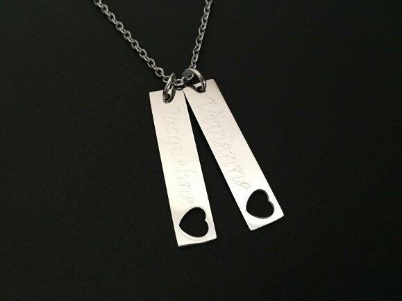 Personalized Long Bar Necklace • Custom Engraved Vertical Bar Necklace