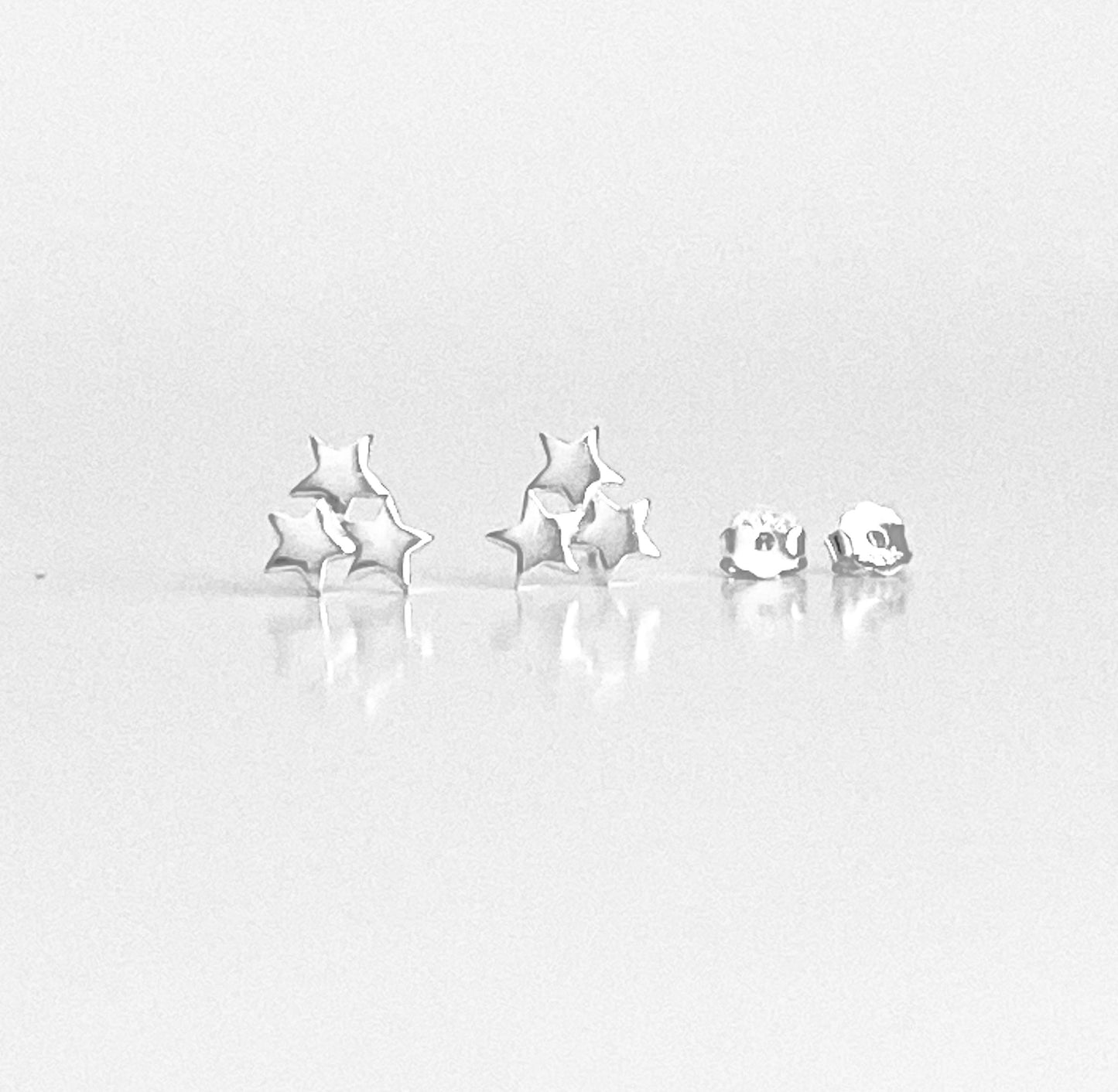 Sterling Silver Three Star Stud Earrings • 925 Triple Star Dainty Studs