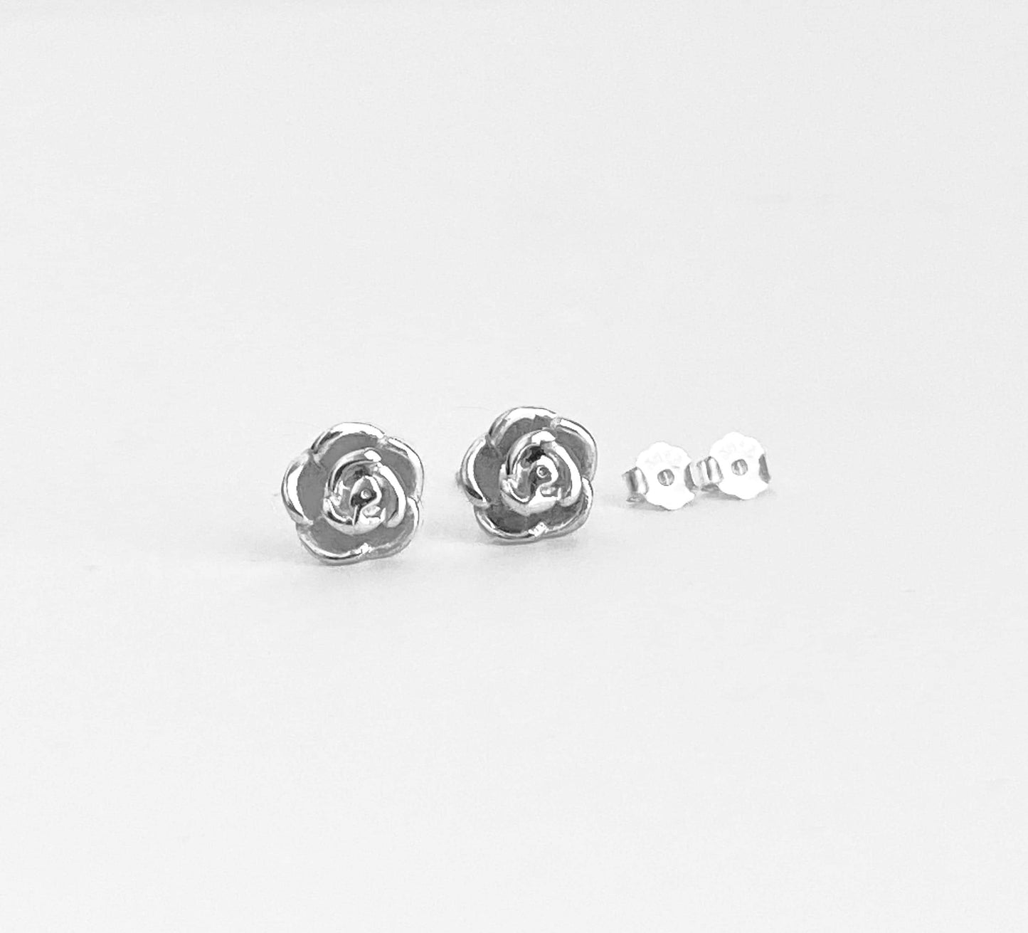 Sterling Silver Rose Stud Earrings • Dainty Rose Flower Stud Earrings