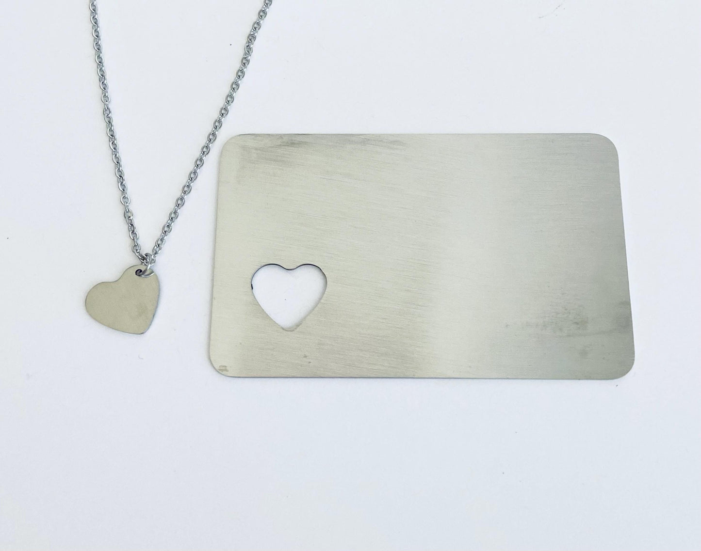 Personalized Pocket Wallet Card & Heart Charm Necklace Set • Custom Message Gift