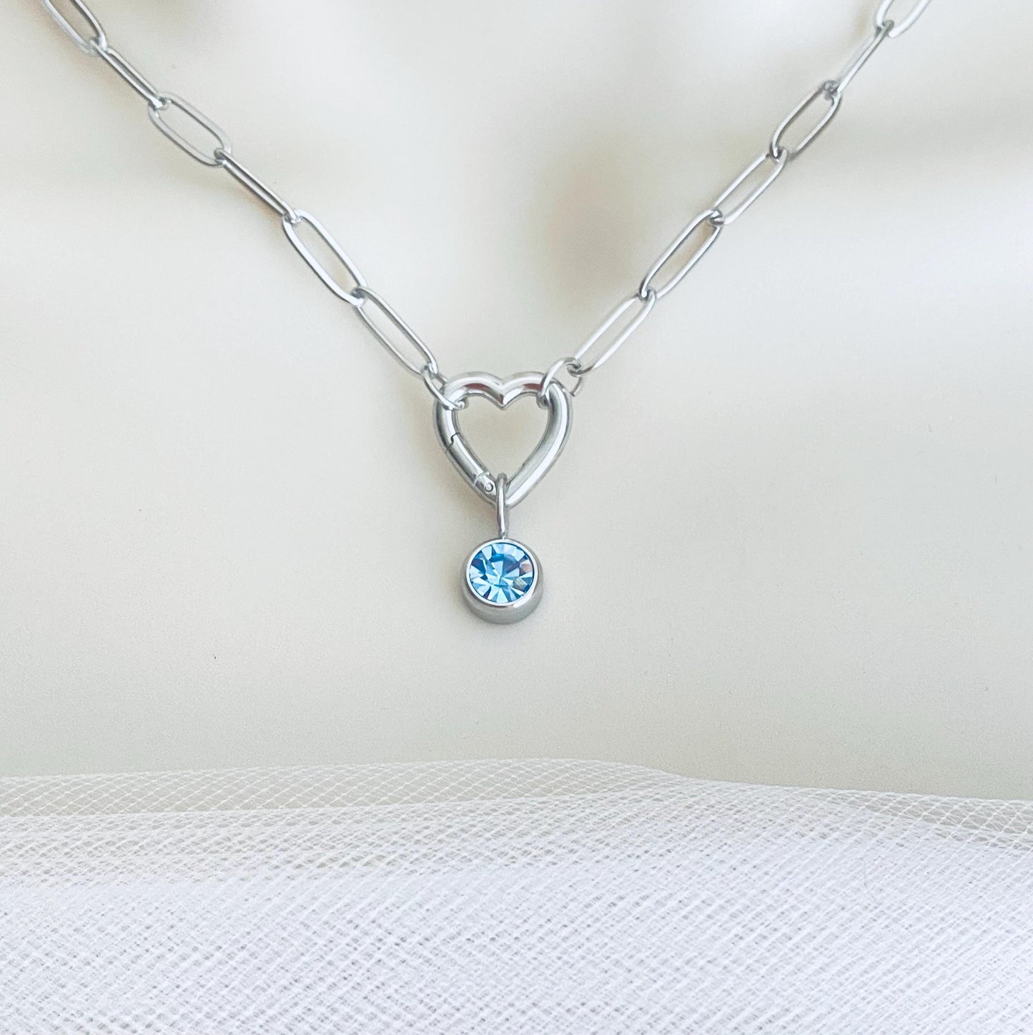 Personalized Birthstone Necklace with Heart Charm Holder • Custom Family Birthstone Necklace