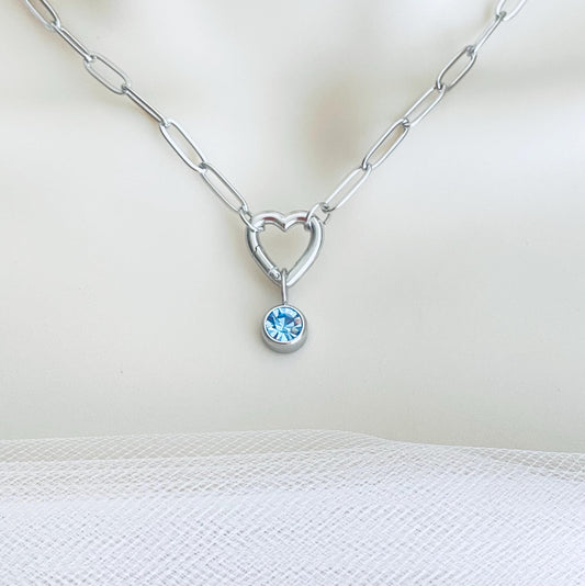 Personalized Birthstone Necklace with Heart Charm Holder • Custom Family Birthstone Necklace
