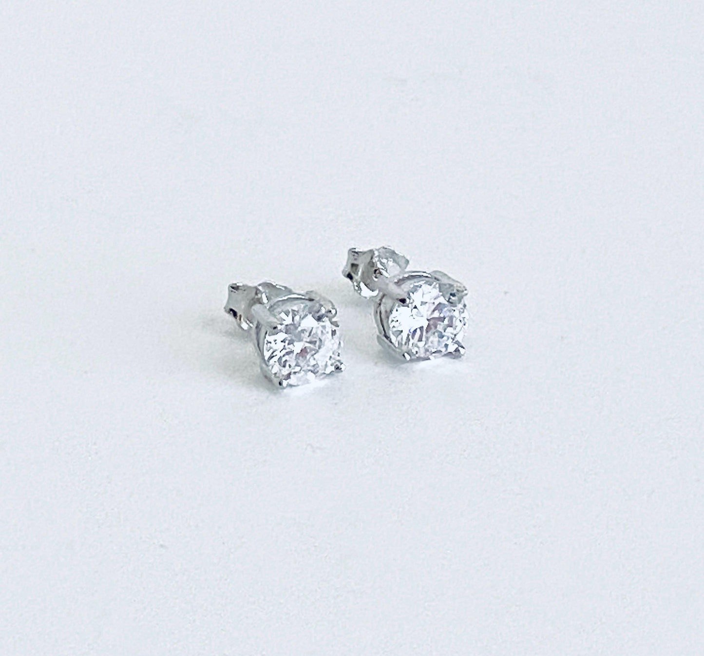 Sparkle Sterling Silver Cubic Zirconia Solitaire Stud Earrings • Dainty CZ Studs