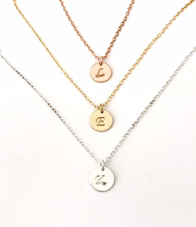 Dainty Initial Disc Necklace • Personalized Jewelry Gift for Her. Birthday. Mother’s Day Gift.