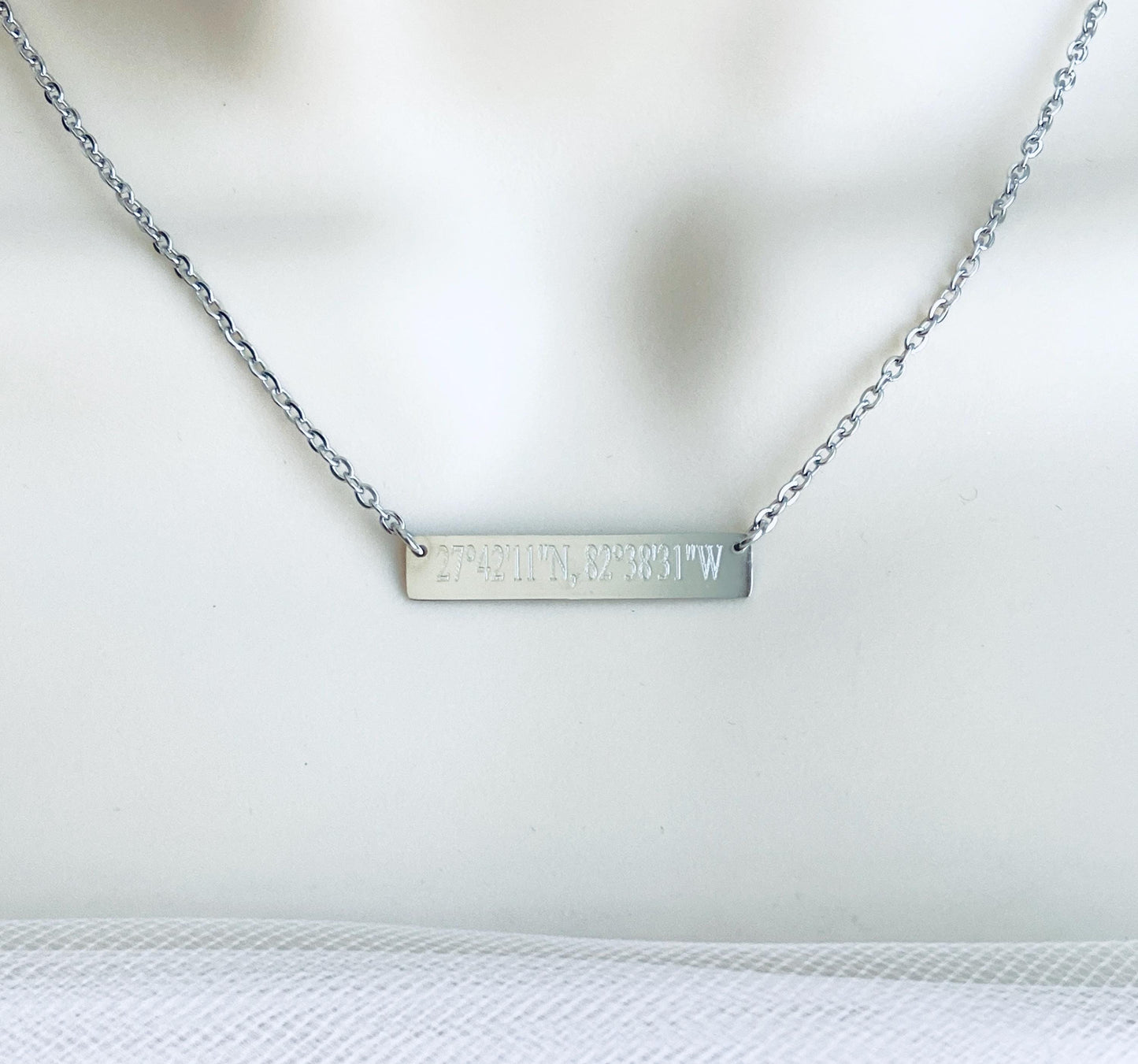 Personalized Stainless Steel Long Bar Necklace • Custom Engraved Name Necklace for Women
