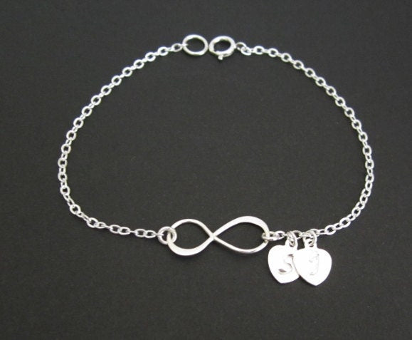 Sterling Silver Infinity Bracelet with Heart Charm • Personalized Charm Bracelet, Choose One or Multiple Charms