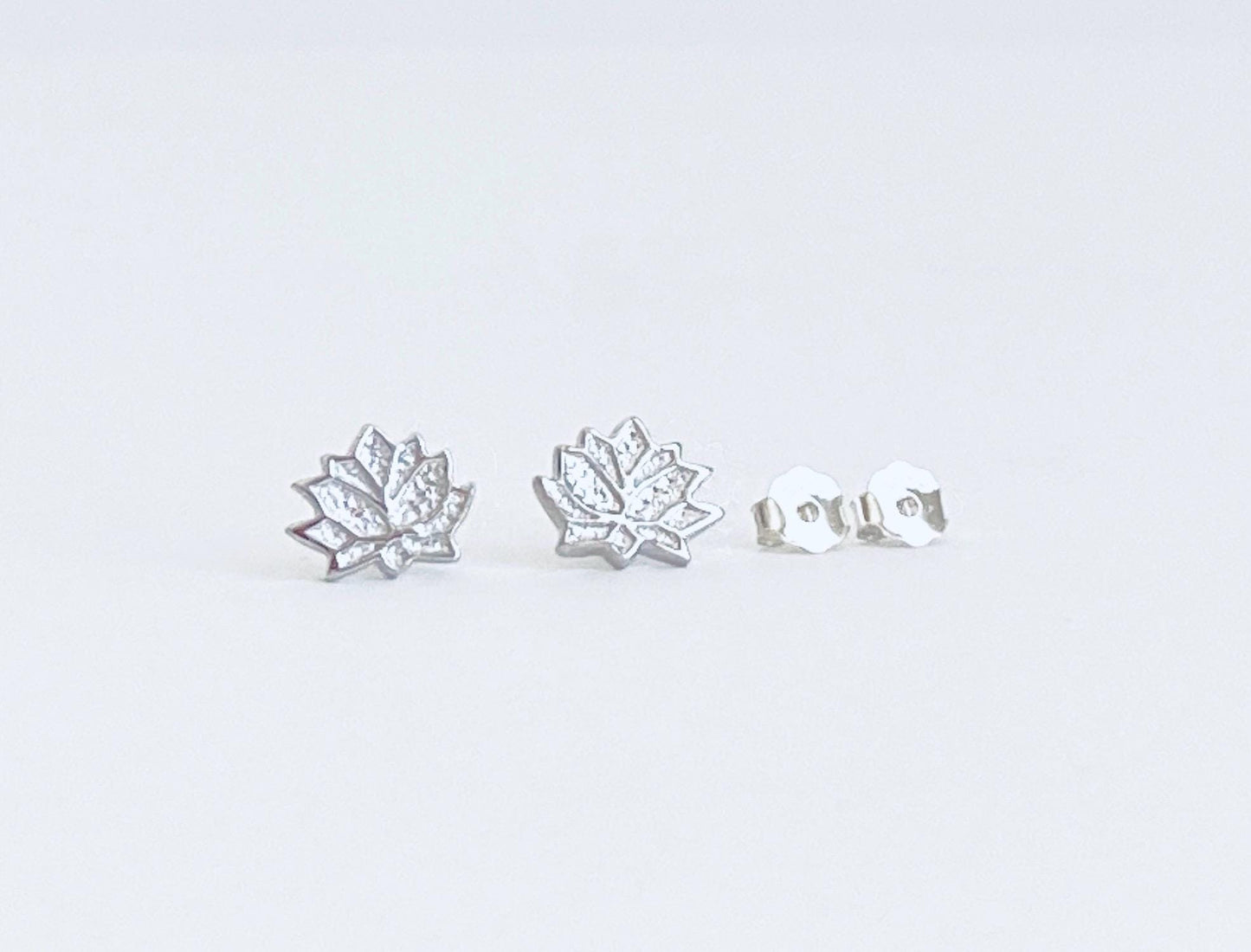 Sterling Silver Lotus Flower Stud Earrings • 925 Silver Minimalist Lotus Studs