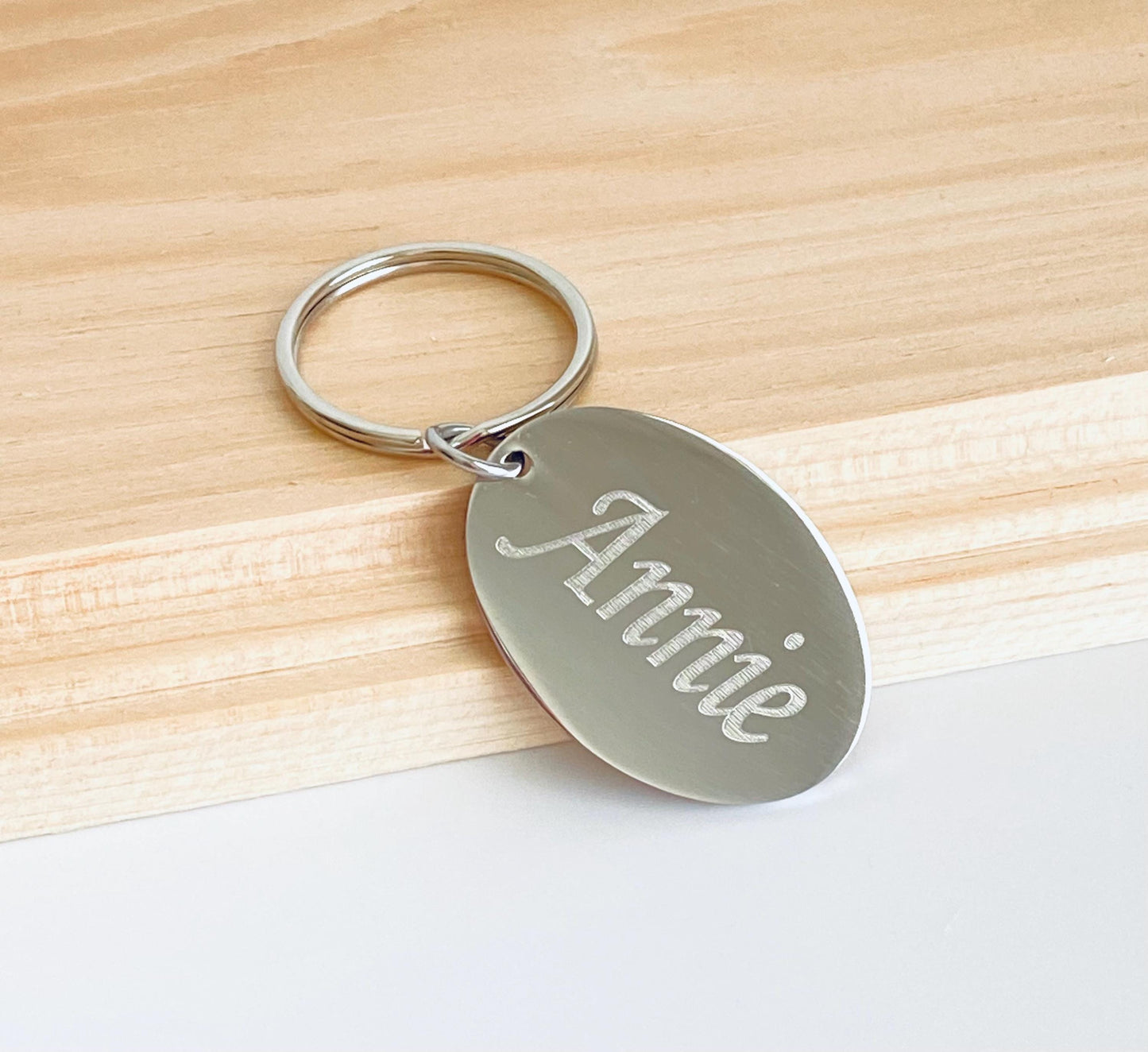 Personalized Stainless Steel Oval Tag Key Chain • Custom Engraved Name Keychain