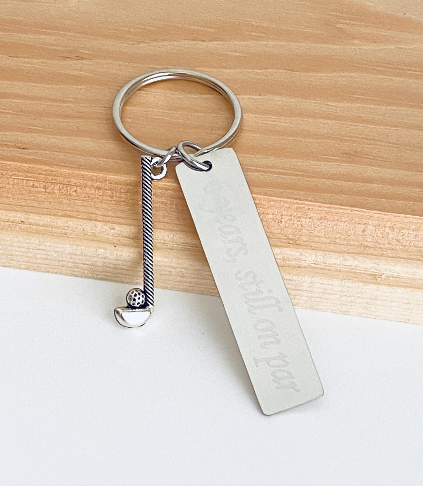 Personalized Stainless Steel Tag Key Chain with Golf Club Charm • Custom Engraved Golf Gift