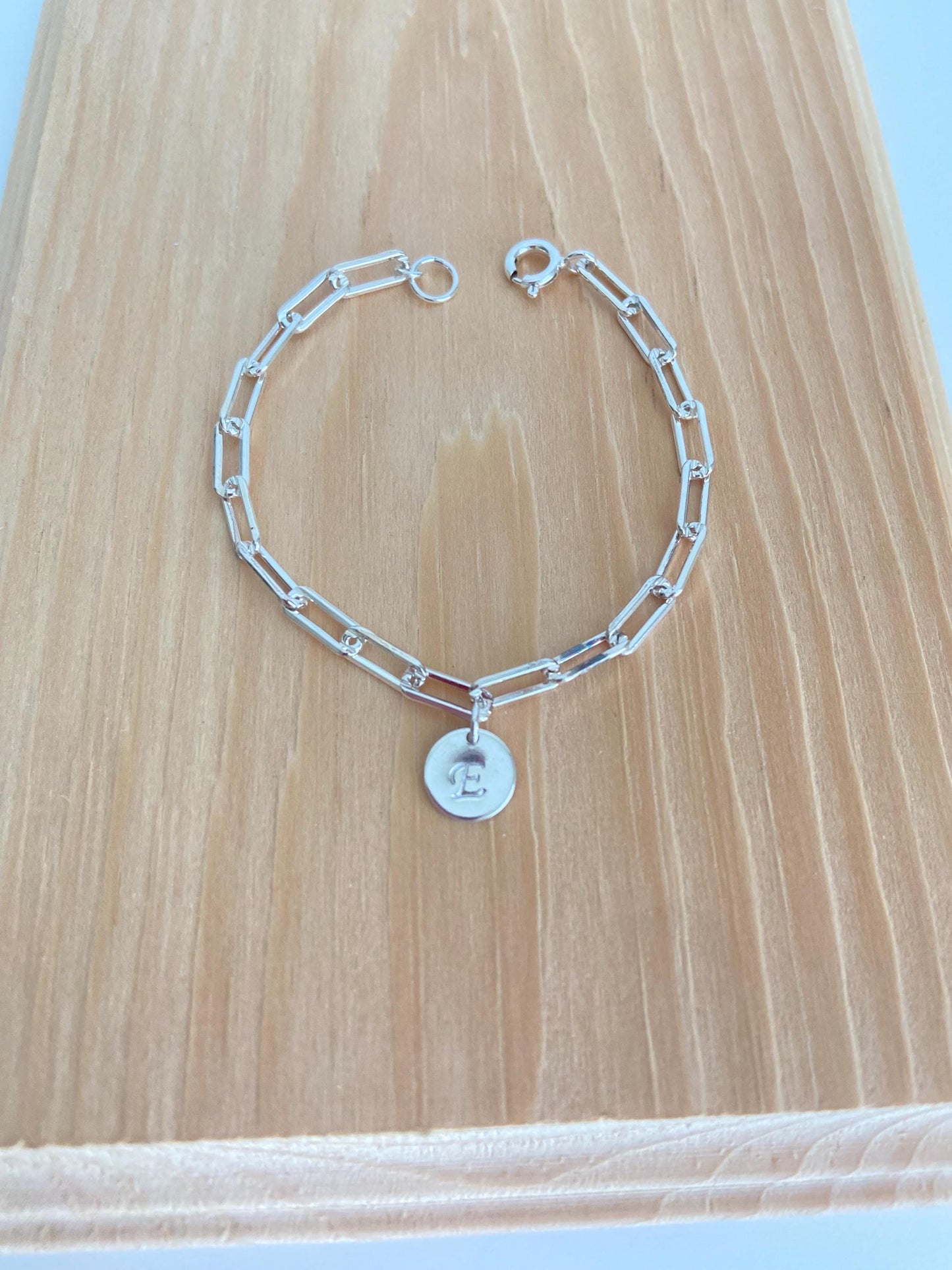 Sterling Silver Paperclip Chain Bracelet with Initial Charm • Personalized 925 Silver Letter Bracelet for Women