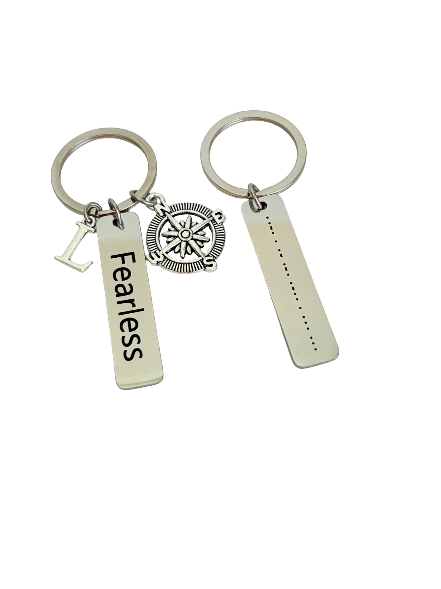 Personalized Initial Morse Code Keychain • Custom Inspirational Morse Code Key Chain • I Love You, Fearless, Never Give Up