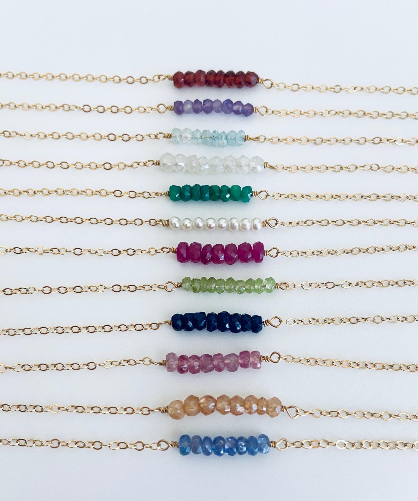 Personalized Birthstone Gemstone Beaded Necklace • Sterling Silver or Gold Filled Custom Birthstone Jewelry