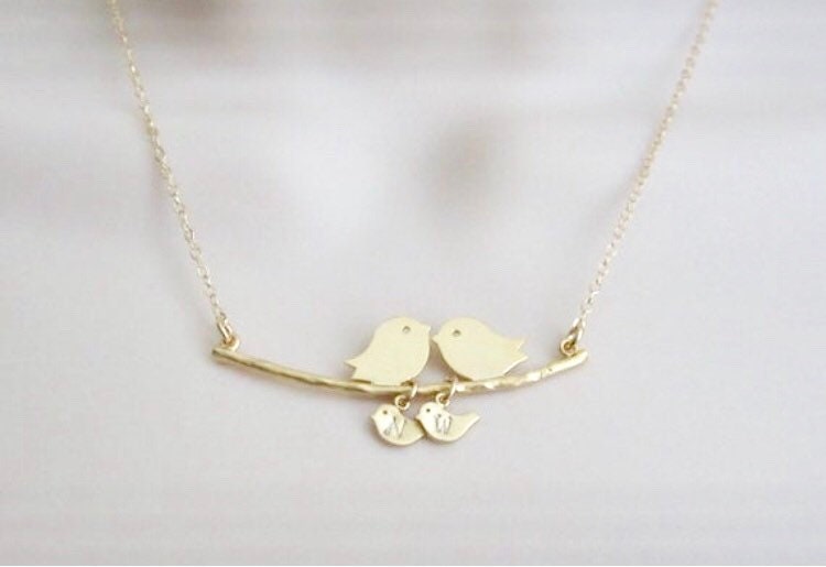 Personalized Love Birds Branch Necklace with Baby Charms • Custom Family Bird Jewelry