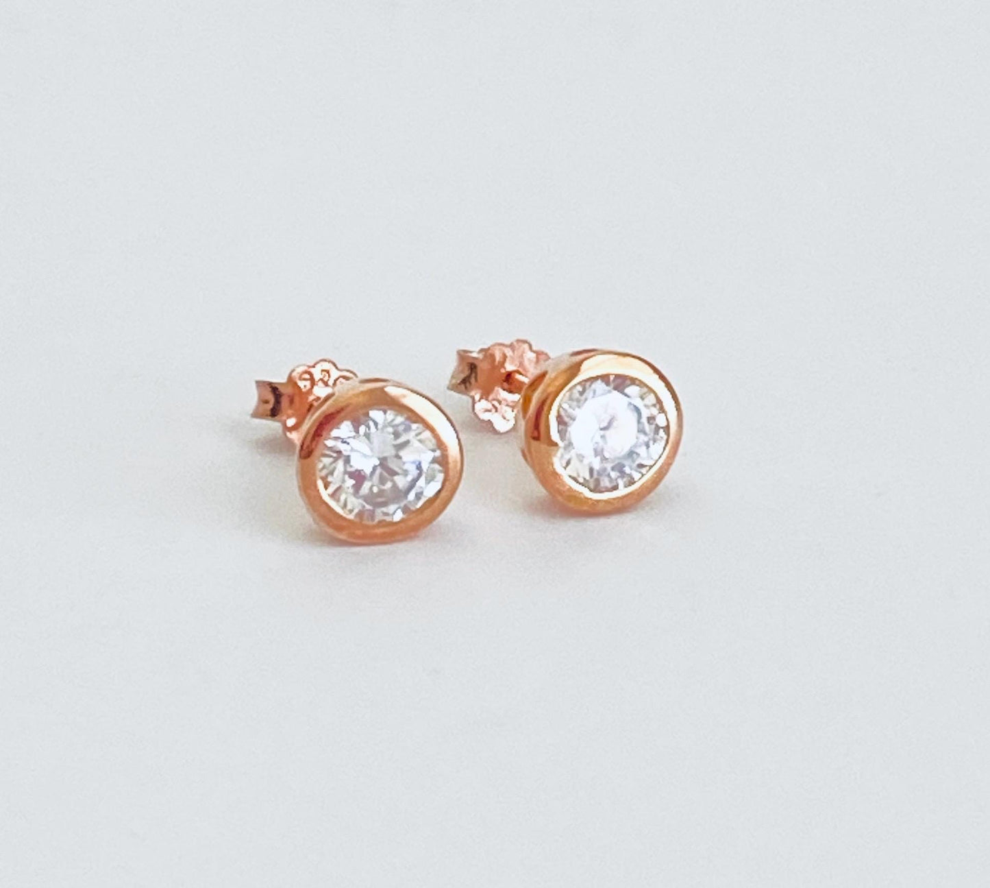 Sterling Silver Solitaire Stud Earrings • 925 Silver or Rose Gold over Sterling Silver