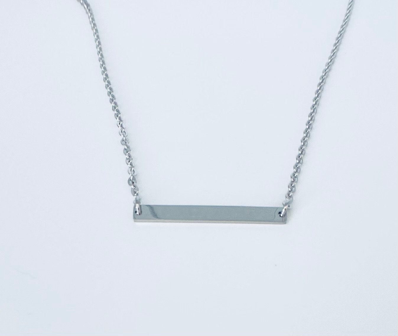 Personalized Stainless Steel Tiny Skinny Bar Necklace • Custom Engraved Name Bar Necklace