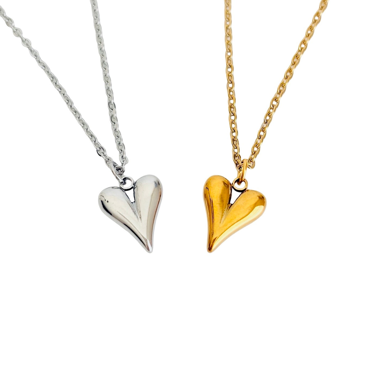 Puffy Heart Pendant Necklace • Stainless Steel & Gold over Stainless Steel