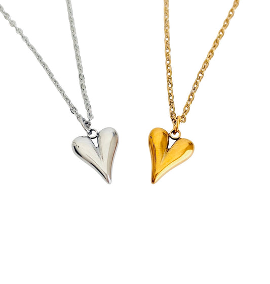 Puffy Heart Pendant Necklace • Stainless Steel & Gold over Stainless Steel