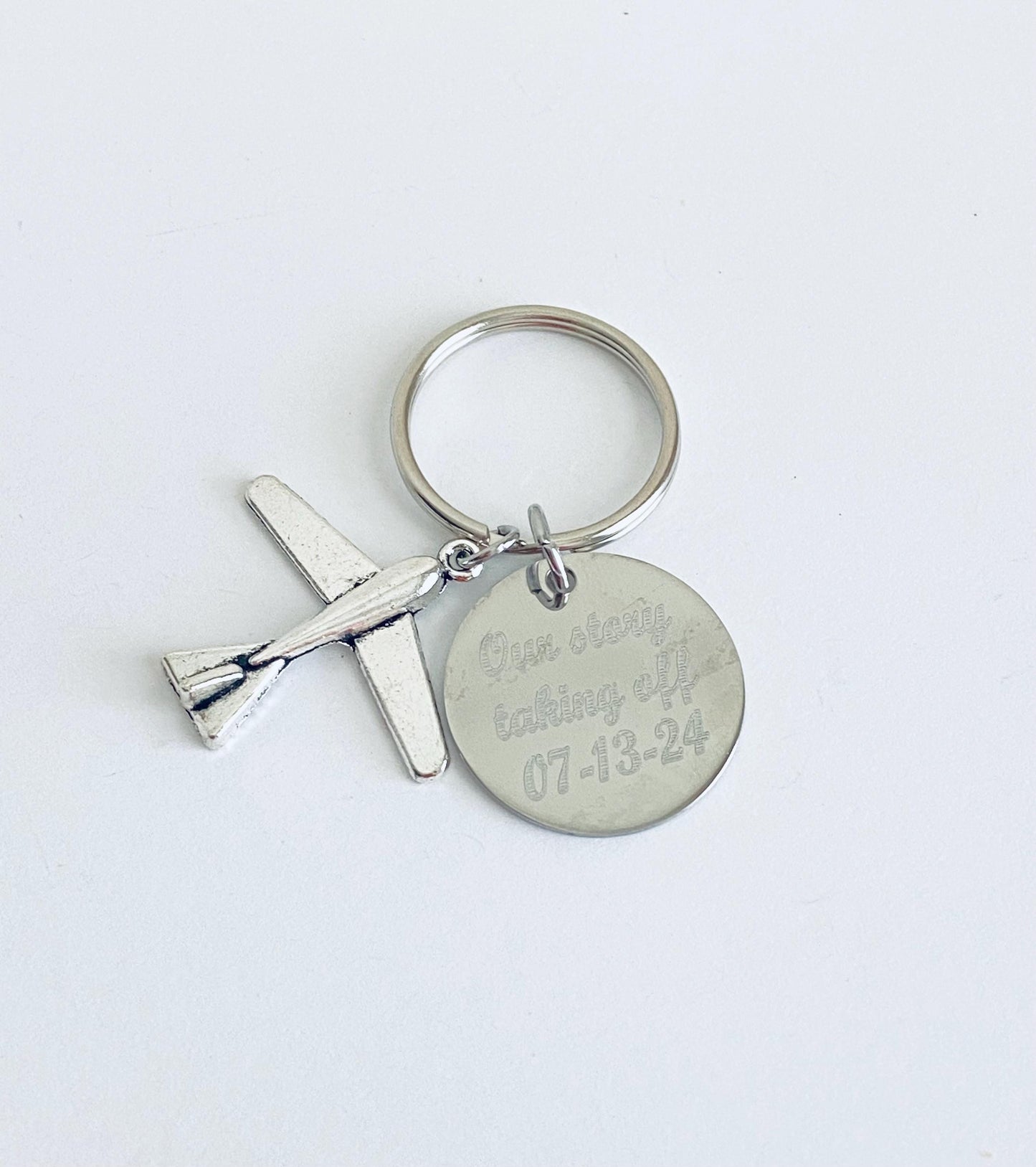 Personalized Airplane Keychain • Custom Engraved Key Chain with Airplane Charm