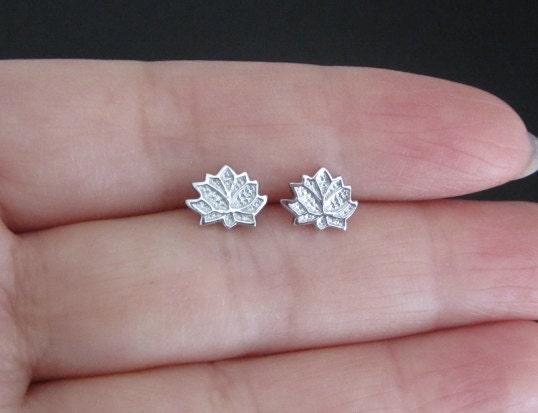 Sterling Silver Lotus Flower Stud Earrings • 925 Silver Minimalist Lotus Studs