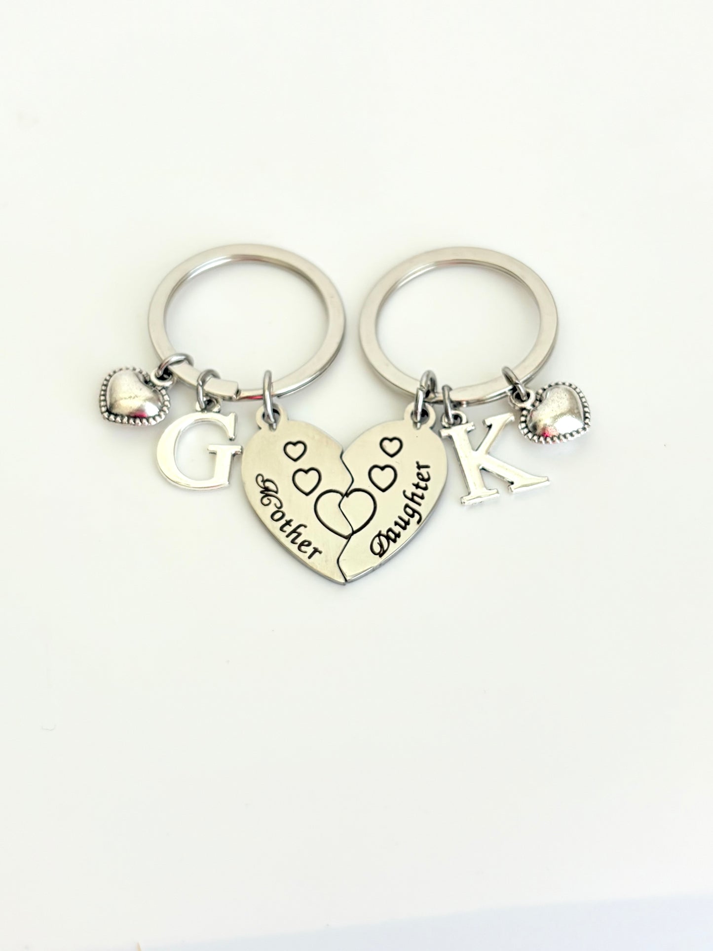 Personalized Mom & Daughter Heart Keychain Set