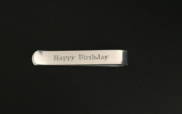 Personalized Hand Formed Aluminum Tie Clip • Custom Engraved Tie Bar in Skinny or Regular Size