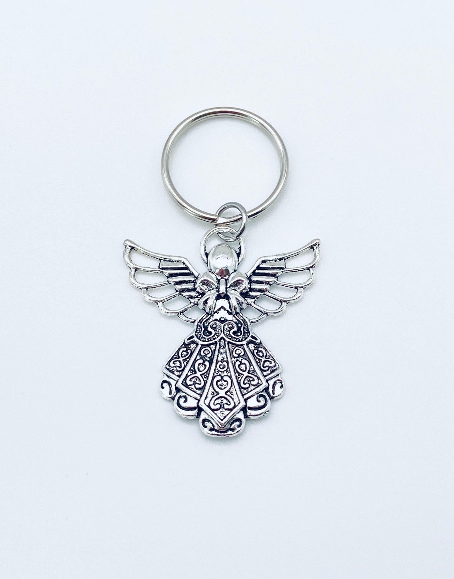 Base Metal Large Angel Charm Key Chain • Inspirational Guardian Angel Keychain
