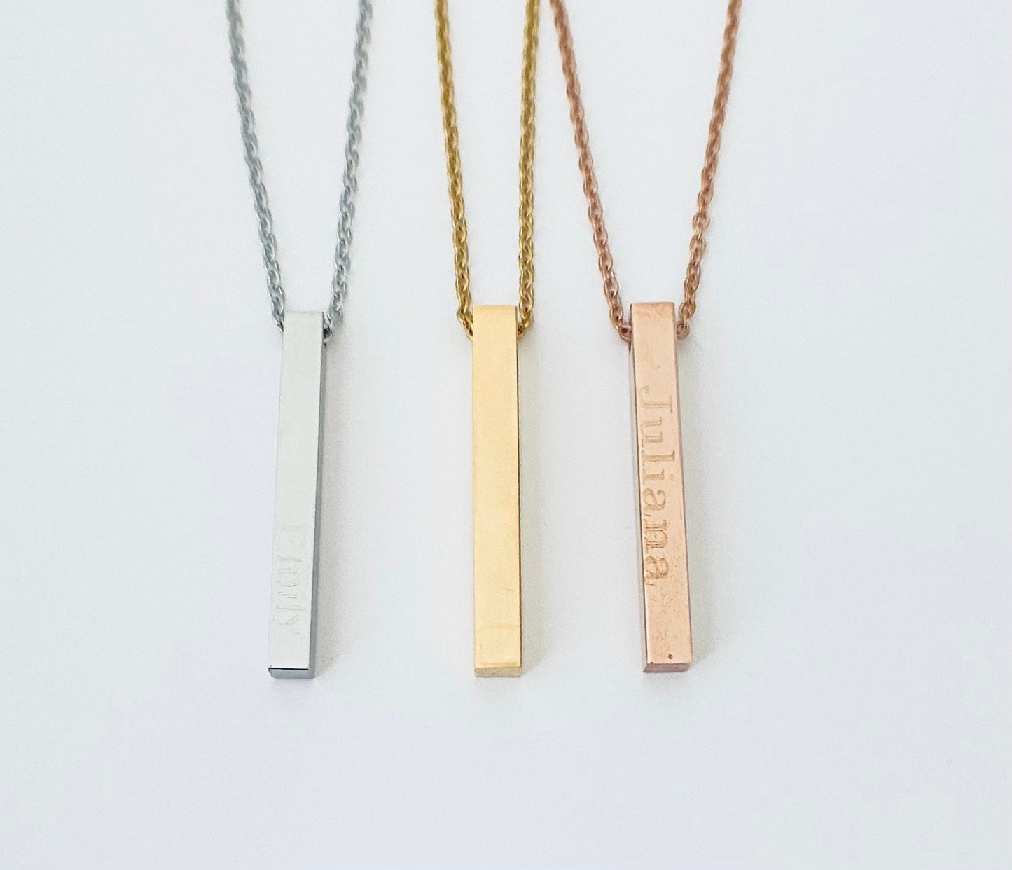 Personalized Long Square Bar Necklace • Stainless Steel, Gold or Rose Gold Custom Engraved Necklace