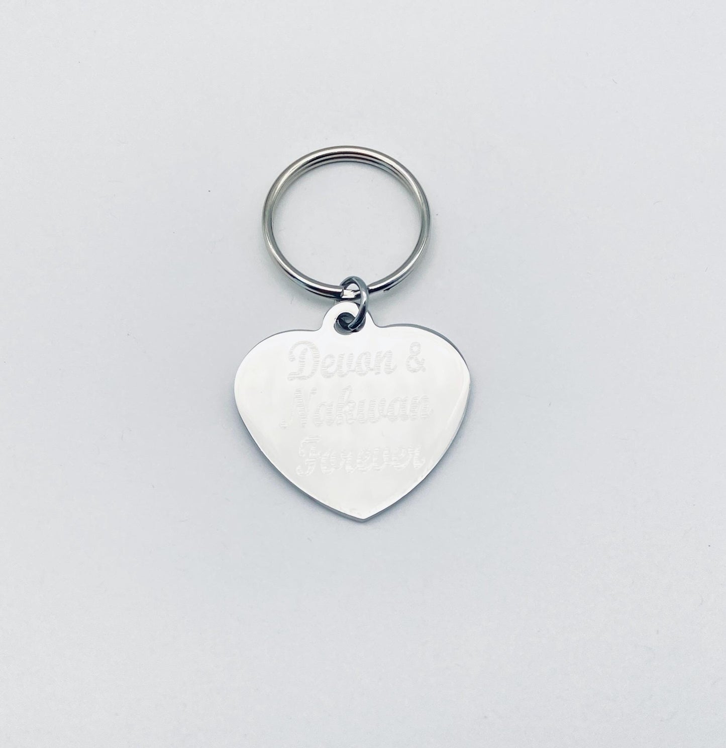 Personalized Heart Charm Key Chain • Custom Engraved Stainless Steel Love Keychain