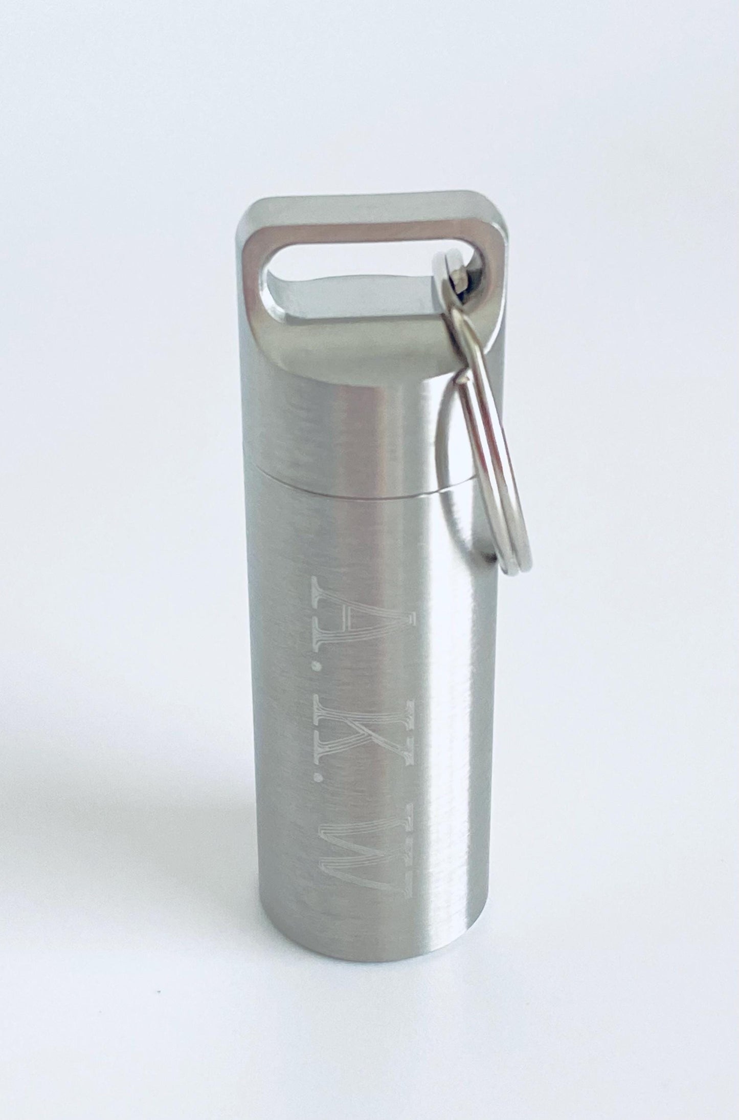 Personalized Stainless Steel Large Pill Holder Key Chain • Custom Engraved Waterproof Medicine Capsule