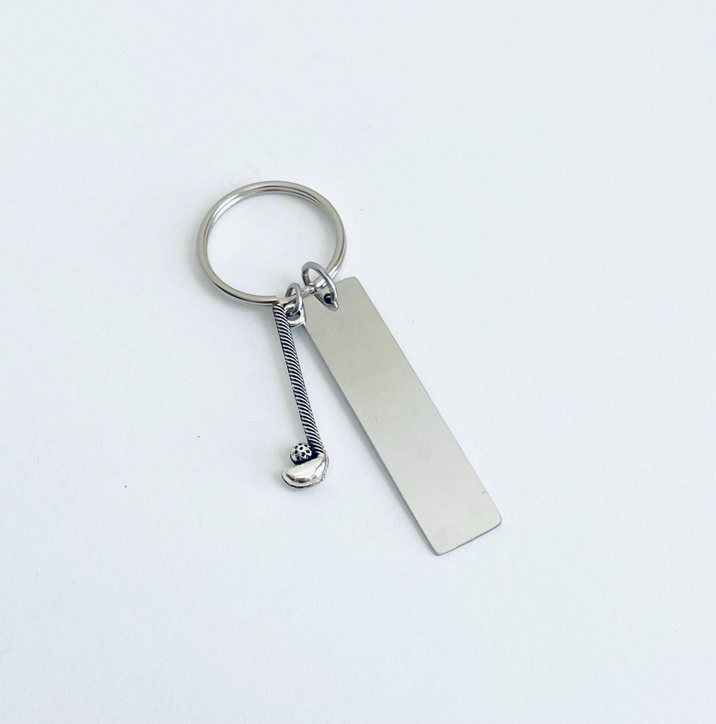 Personalized Stainless Steel Tag Key Chain with Golf Club Charm • Custom Engraved Golf Gift
