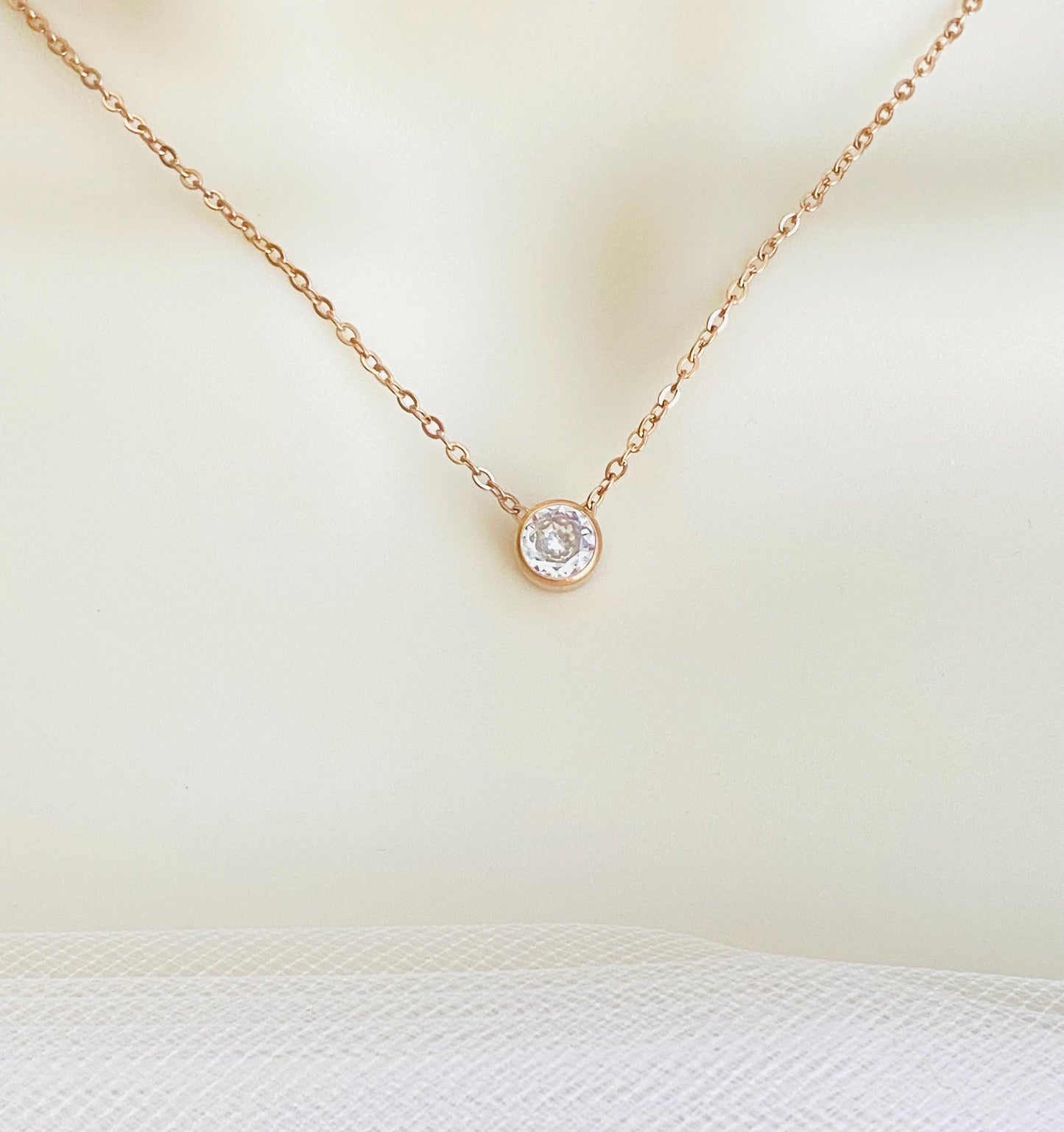 Solitaire Necklace • Stainless Steel, Gold or Rose Gold Minimalist Crystal Necklace
