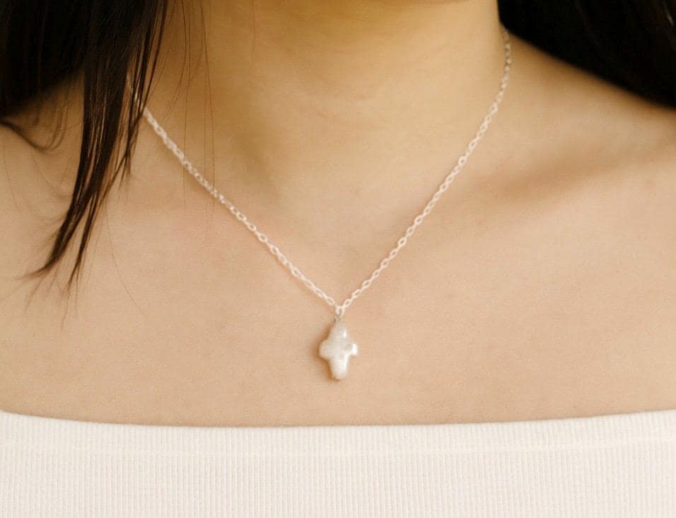 White Freshwater Pearl Cross Pendant Necklace in Sterling Silver or Gold Filled • Christian Faith Jewelry Gift