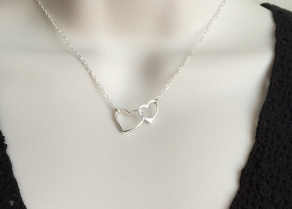 Sterling Silver Interlocking Heart Pendant Necklace • 925 Silver Minimalist Love Necklace