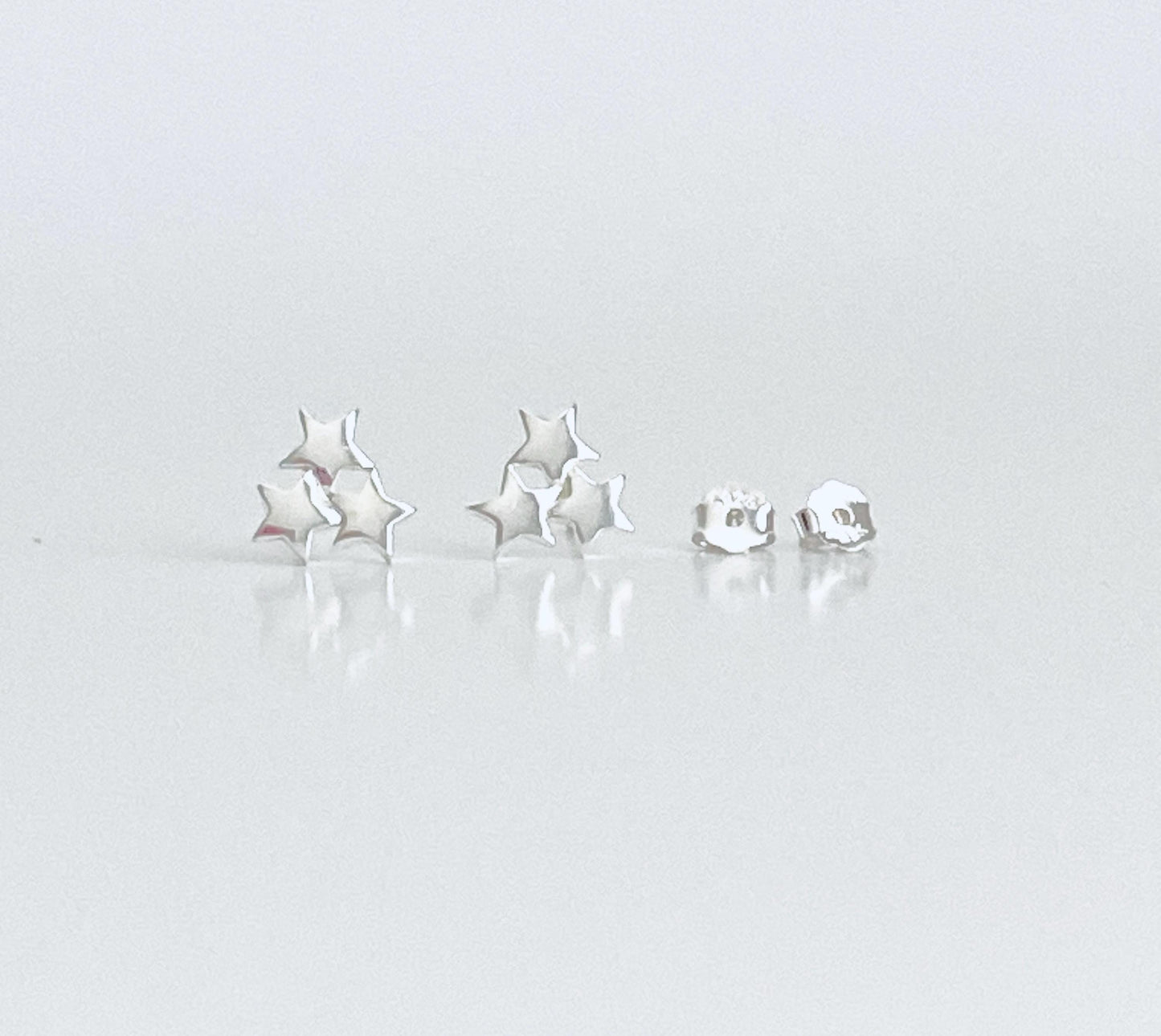 Sterling Silver Three Star Stud Earrings • 925 Triple Star Dainty Studs