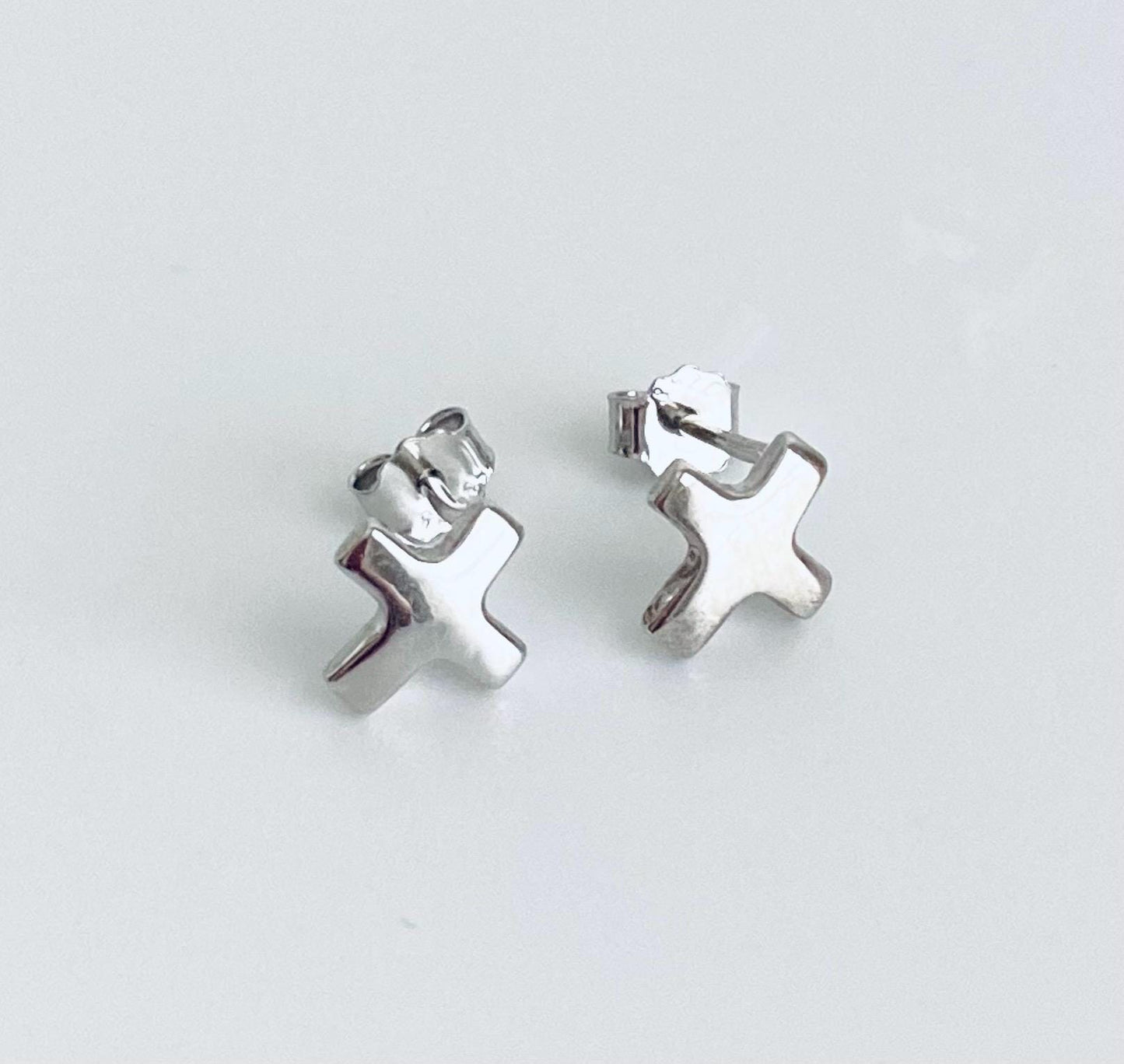 Sterling Silver Cross Stud Earrings • Small Christian Cross Earrings, Minimalist Faith Jewelry Gift