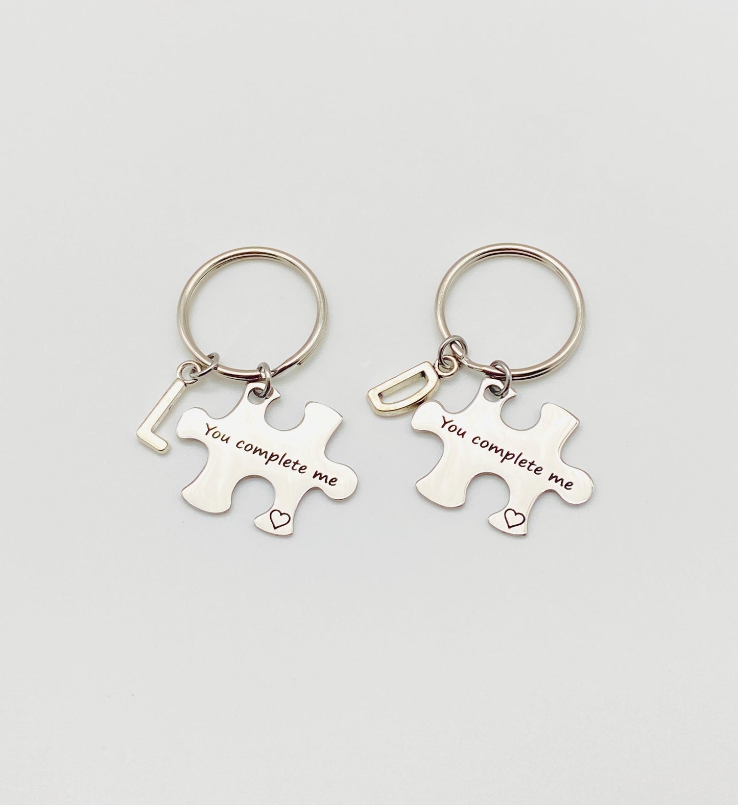 Personalized “You Complete Me” Puzzle Key Chain with Initial • Romantic Puzzle Piece Keychain Gift