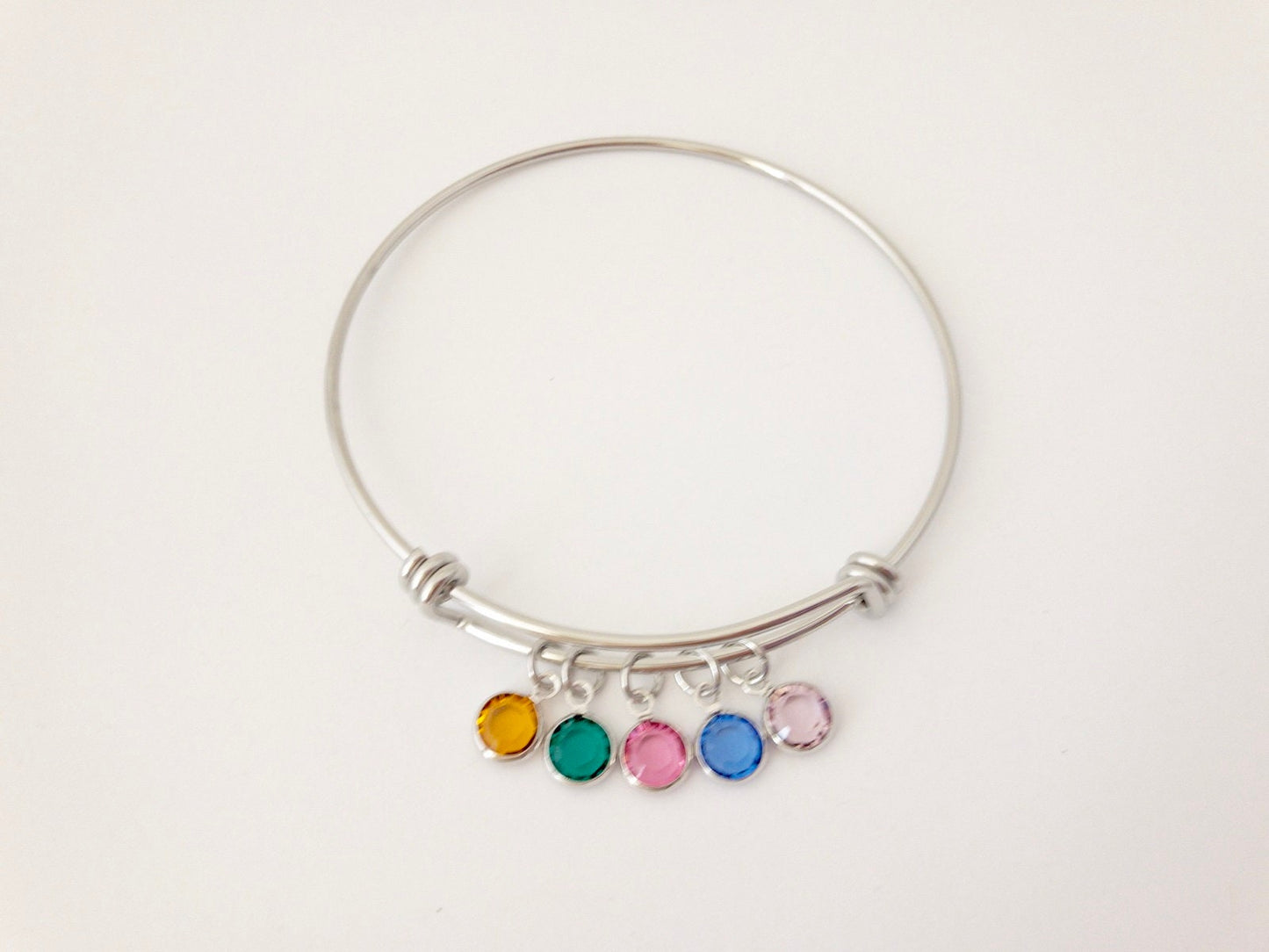 Stainless Steel Birthstone Bangle Bracelet with Crystal Birthstone Charm